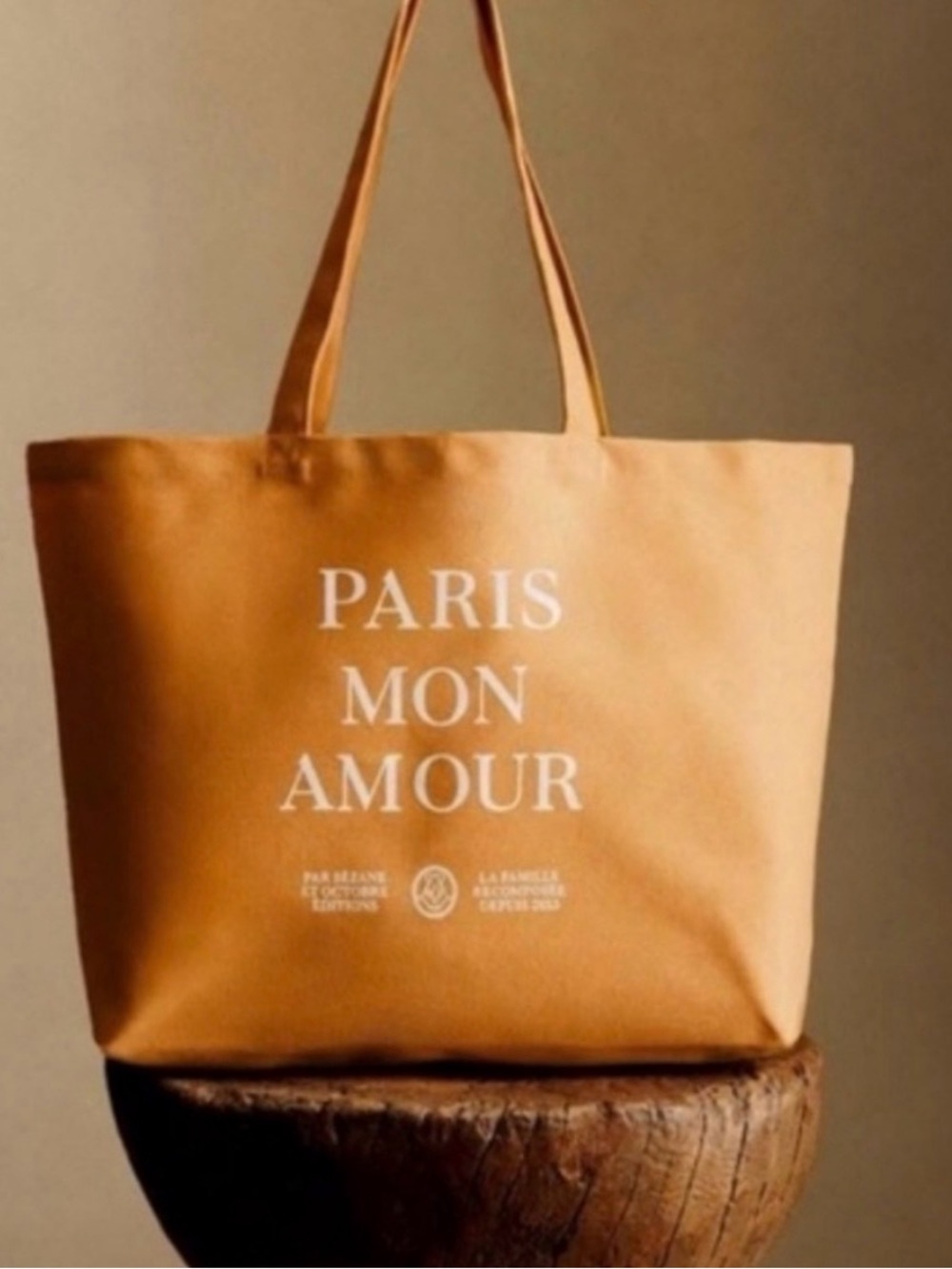 Sezane Canvas Tote in Mustard with White Print